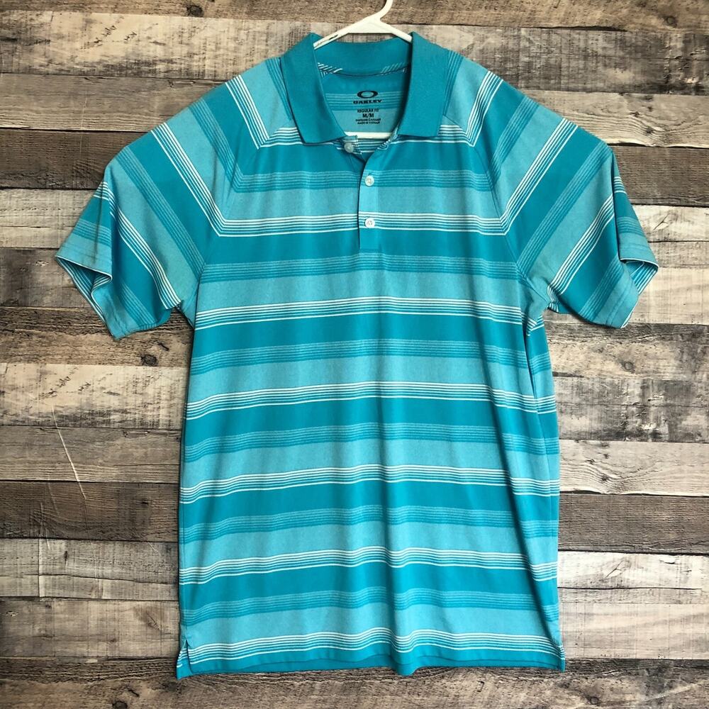 Oakley Hydrolix Mens Polo Shirt Medium Blue Striped Performance Golf Stretch